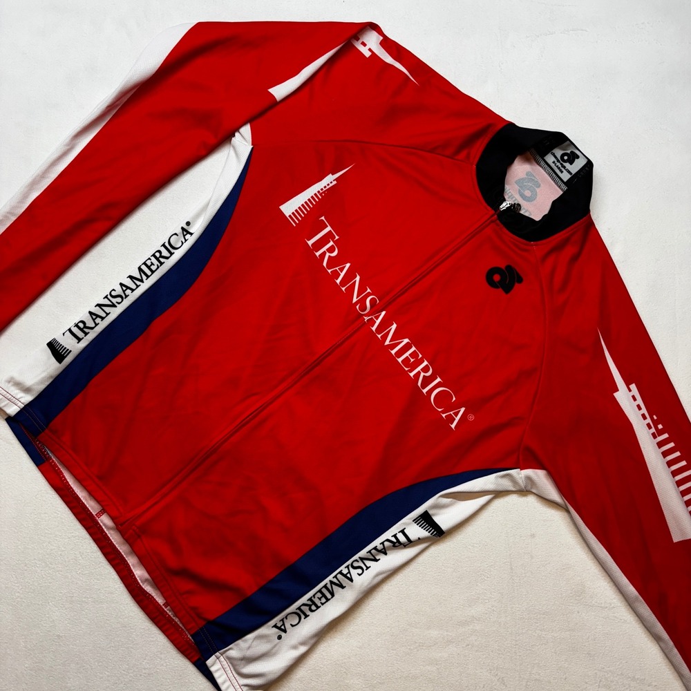 Champ-Sys Transamerica Cycling Jersey Full‎ Zip Red White Blue Mens XL